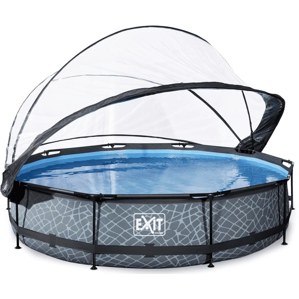 EXIT TOYS EXIT Pool Stone 360x76cm Mit Abdeckung Und Filterpumpe, Grau