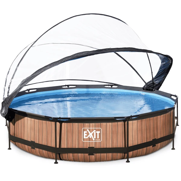 EXIT TOYS EXIT Pool Wood 360x76cm Mit Abdeckung Und Filterpumpe, Braun